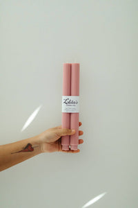 unscented mauve taper candles, soy beeswax blend candle set, mauve Rome pillar candles, hand poured clean burning candle, eco-friendly mauve candles, pastel purple candle pair, dripless natural wax candle, sculptural decorative taper candles, mauve home decor candles, sustainable romantic candles